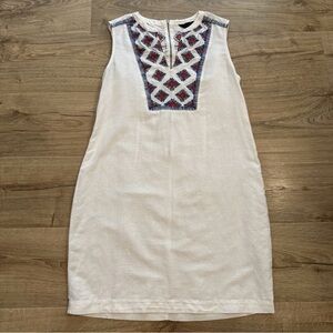 J Crew Women’s Linen And Cotton Embroidered Dress XS Boho Coastal